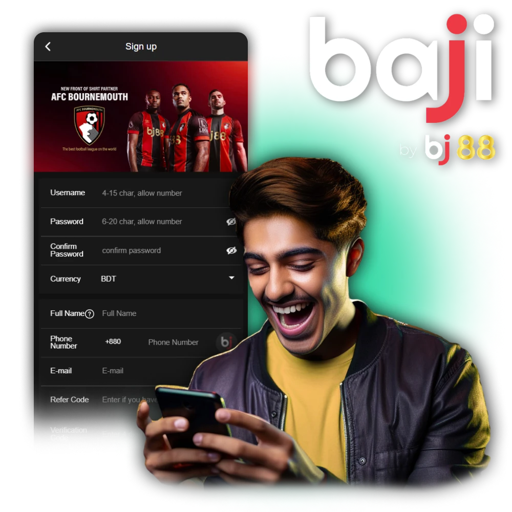 Create an account to start betting, playing games at Baji Live.