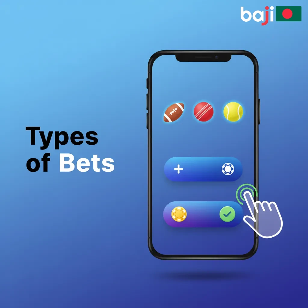 Types of Bets: Single (one pick), Express (all must win), System (some can lose) for sports betting.