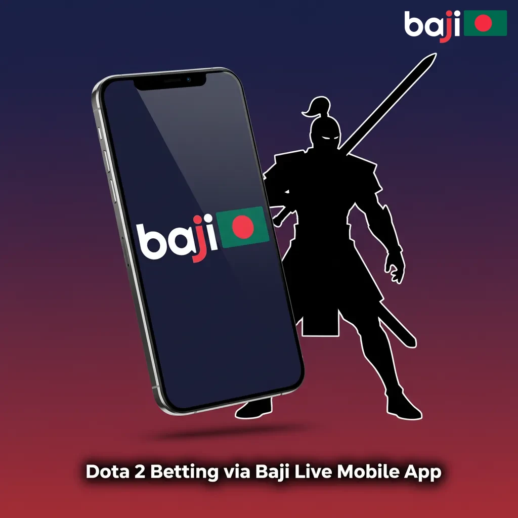 Smartphone displaying Baji Live app with Dota 2 live odds, Team Spirit vs Gaimin Gladiators, bet slip and notifications.