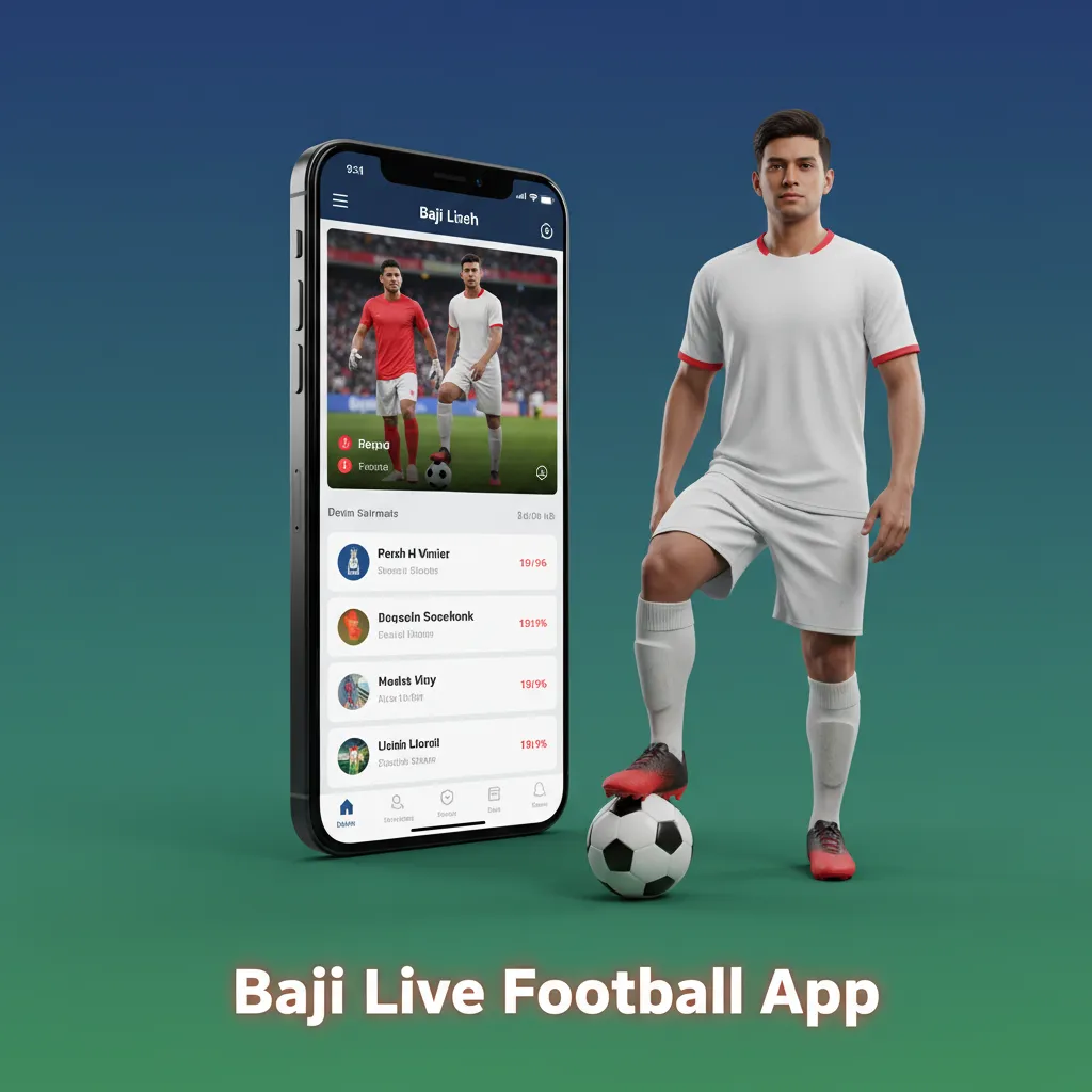 Baji Live Football app on a smartphone showing live odds, bet slip, and My Bets; available on Android and iOS.