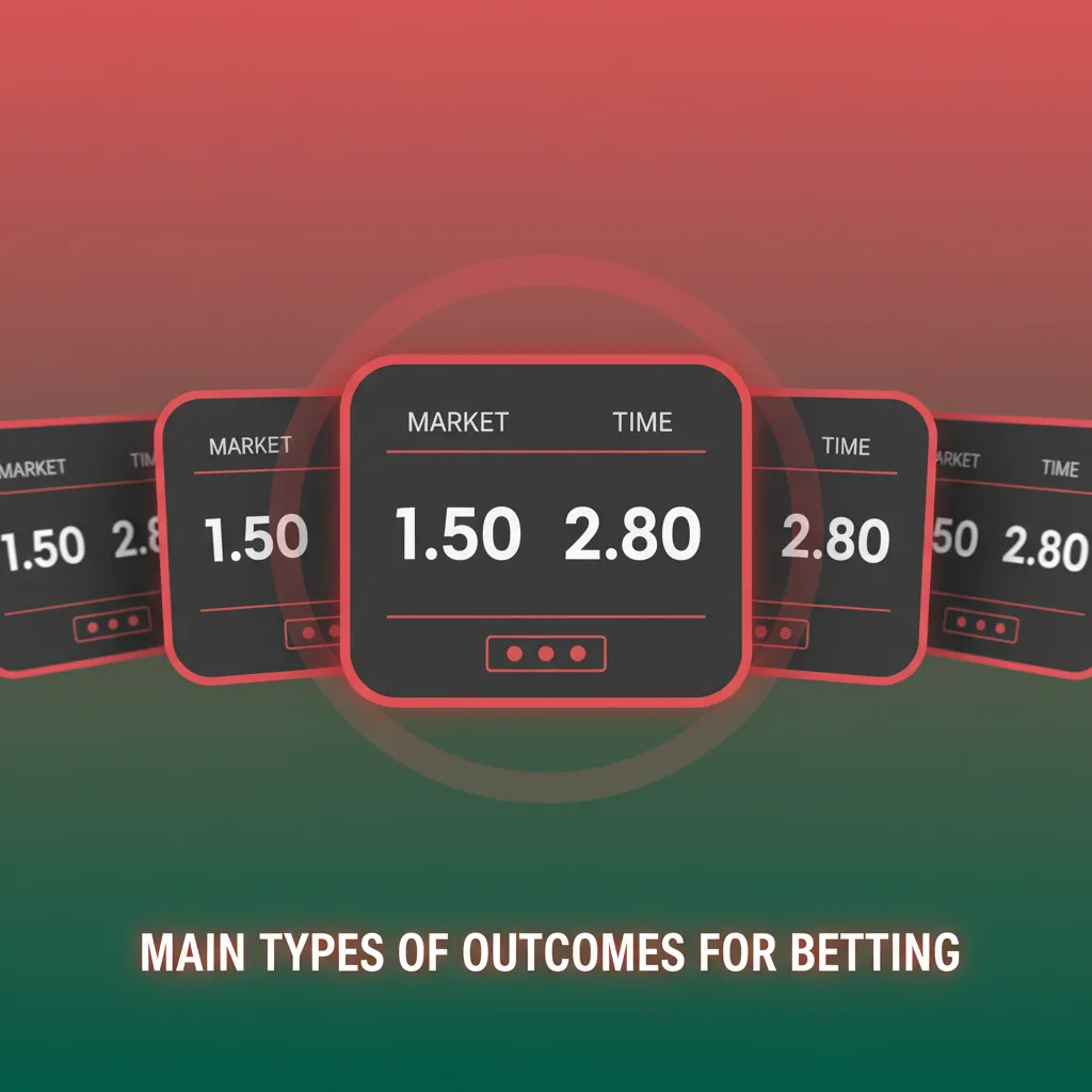 Infographic: Main betting outcomes&mdash;Match Result (1X2), Over/Under, Asian Handicap, Draw No Bet, Both Teams to Score.