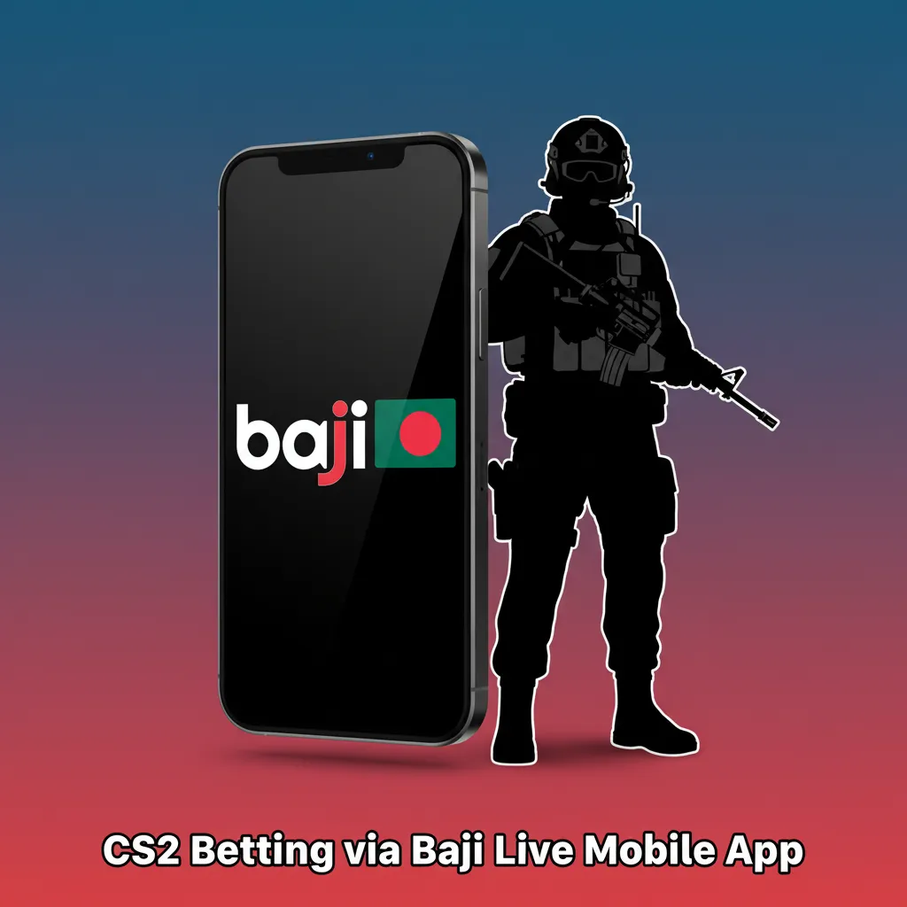 Android phone showing Baji Live app CS2 betting screen with live odds, markets, stake input, and My Bets