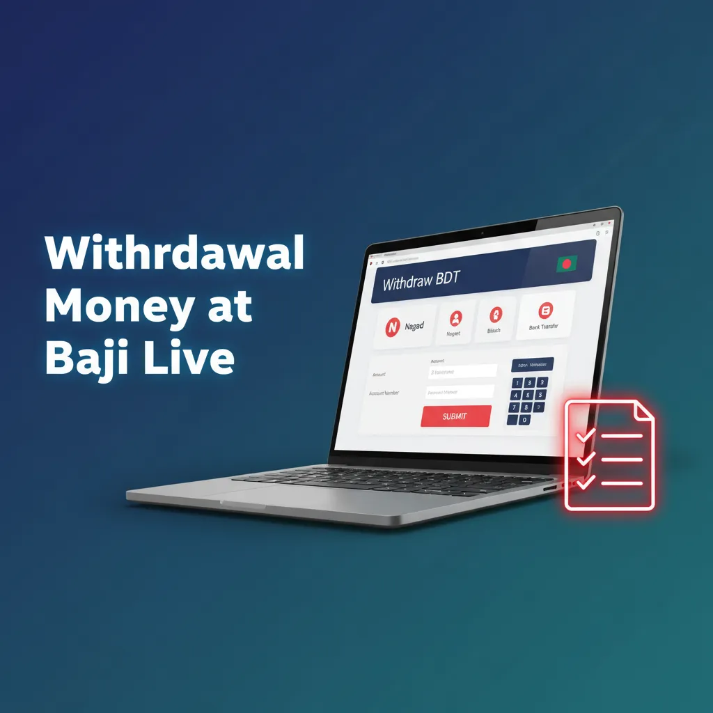 Withdrawal Money at Baji Live: verify account, select Cashier > Withdraw, choose method, enter BDT, submit, track status.